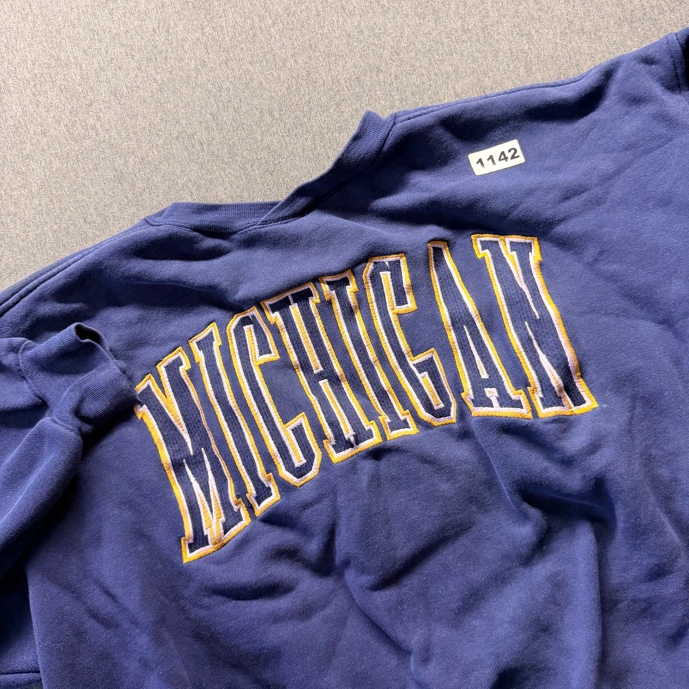 Vintage Michigan Wolverines Crewneck Sweatshirt Navy Blue Embroidered Large